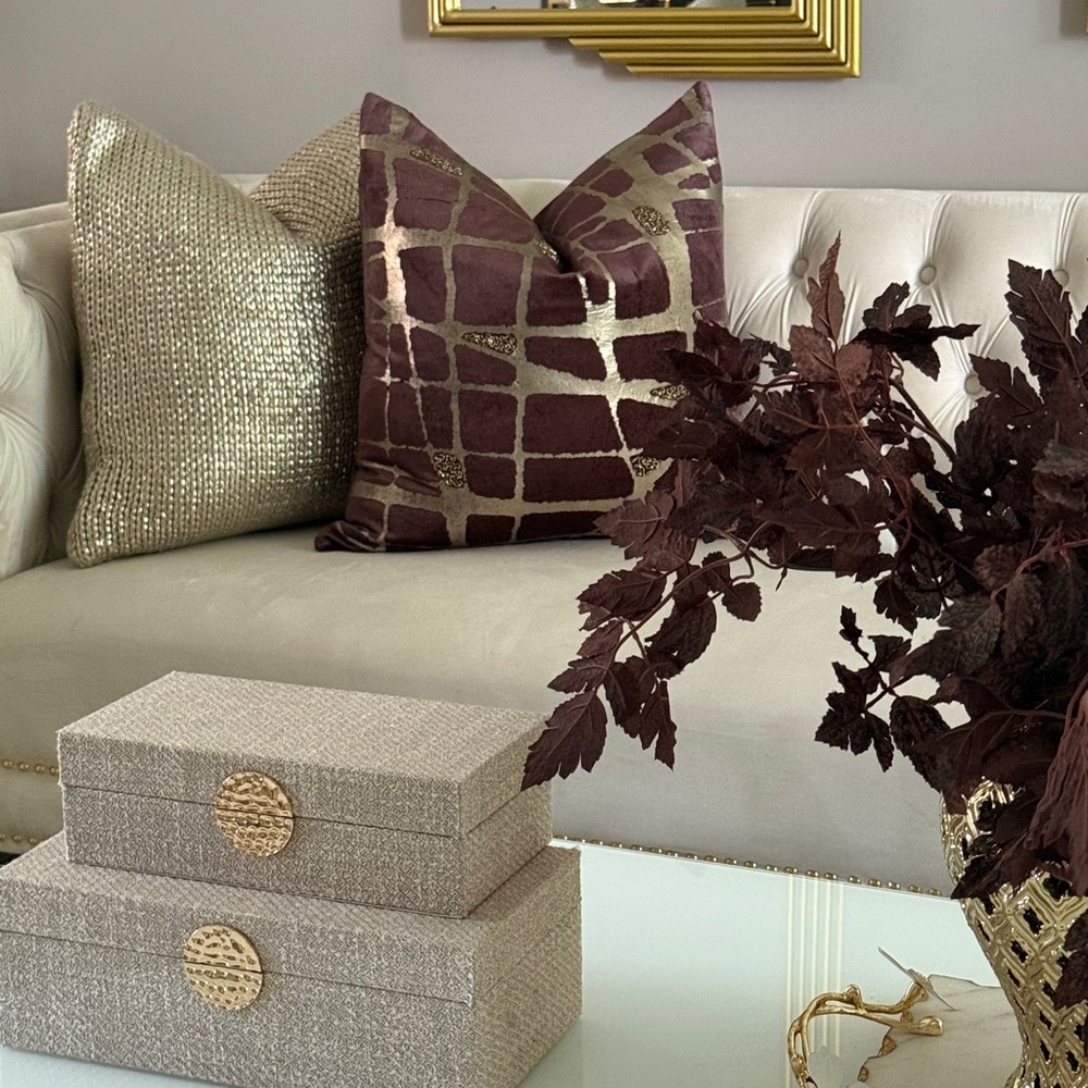 Elegant Decorative Pillow Gold and Brown 22”x22”